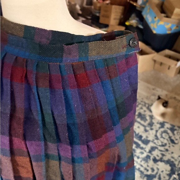 Vintage 70s Wool Blend Pykettes Pleated Plaid Midi Skirt Sz 10 - Picture 2 of 4